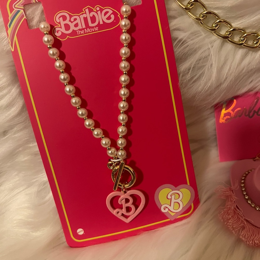 NWT Barbie Hot Pink Fuzzy Mini Crossbody Bag, Barbie Cowboy Hat Earrings - Picture 4 of 11